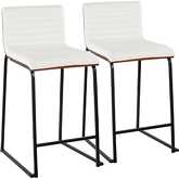 Mason Mara 26" Counter Stool in Black Metal, Walnut Wood & White Leatherette (Set of 2)